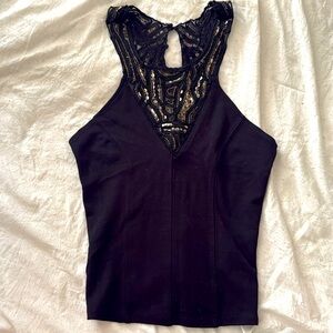 Urban Outfitters black & gold beaded crop top, sz XS